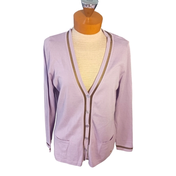 Escada Womens Cardigan Violet Lightweight Size Medium V Neck Preppy Sweater - Picture 1 of 8